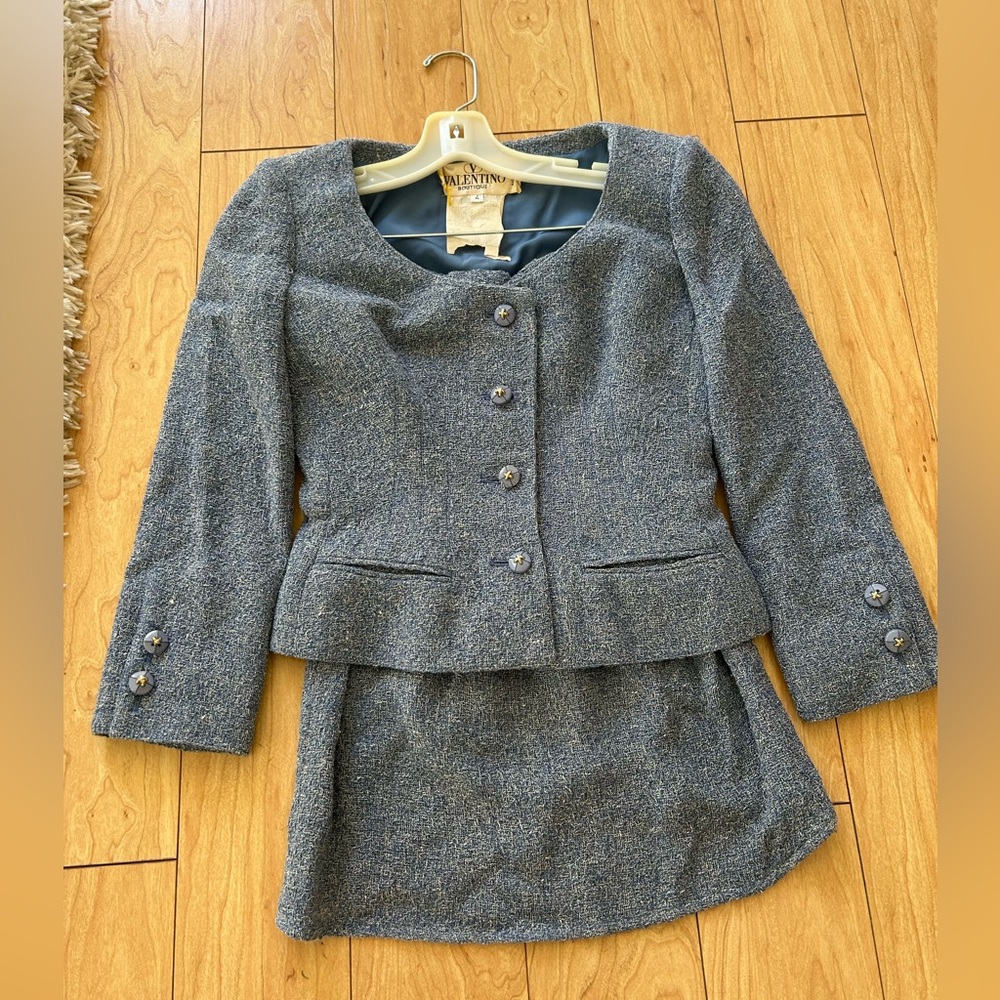 Valentino Twead Blue Blazer and Skirt Set
